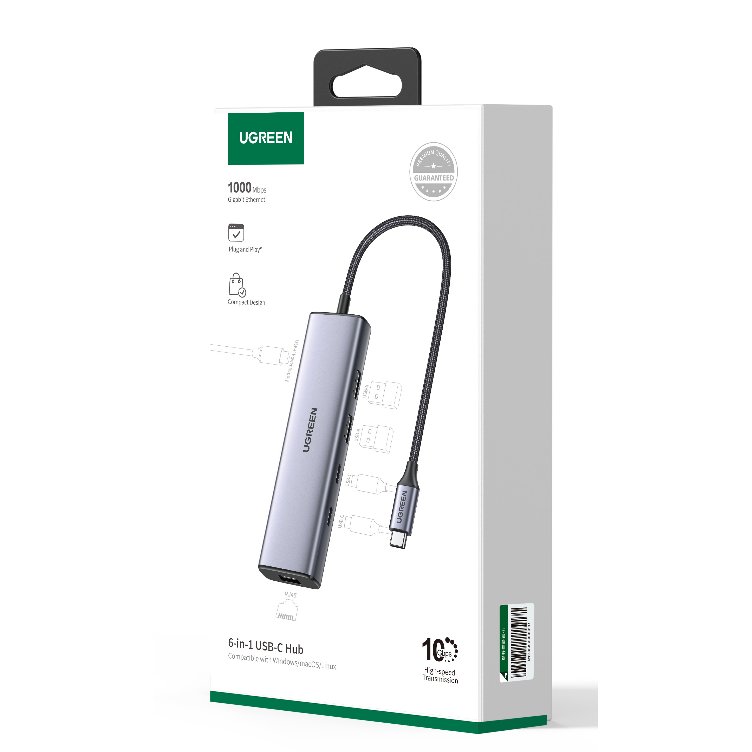 UGREEN USB 3.2 C to USB-A 3.2+USB-A 2.0+2* USB-C 3.2 Converter + Gigabit with USB-C Power Port (6in1) (45320 / CM512)
