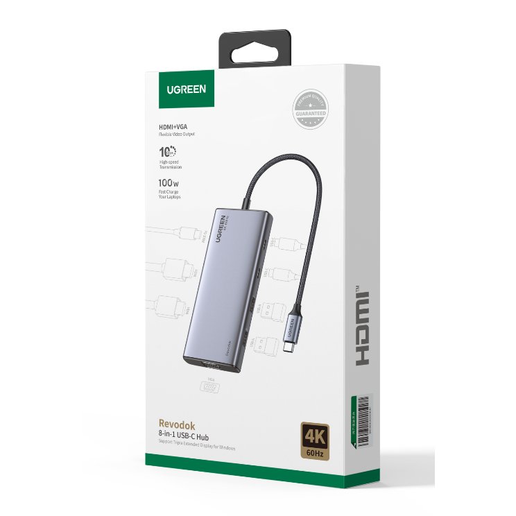 UGREEN USB-C to 2*HDMI(4K@60Hz)+DP+2*USB-A3.2+2*USB-C3.2+PD(100W) 8-in-1 USB-C Hub (35625 / CM639)